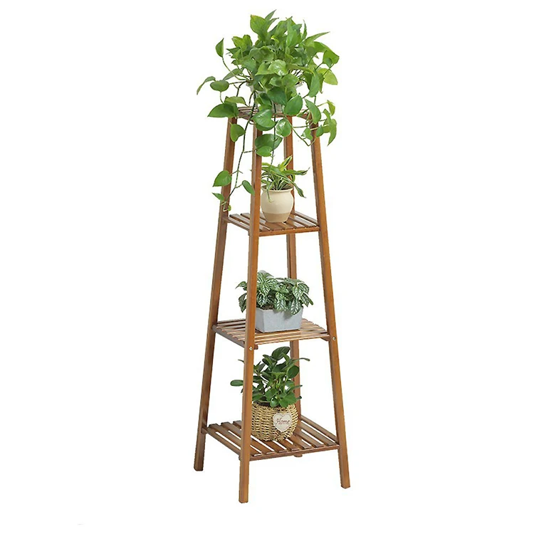 High Quality Bamboo Flower Shelf 4 Tier Flower Pot Shelf