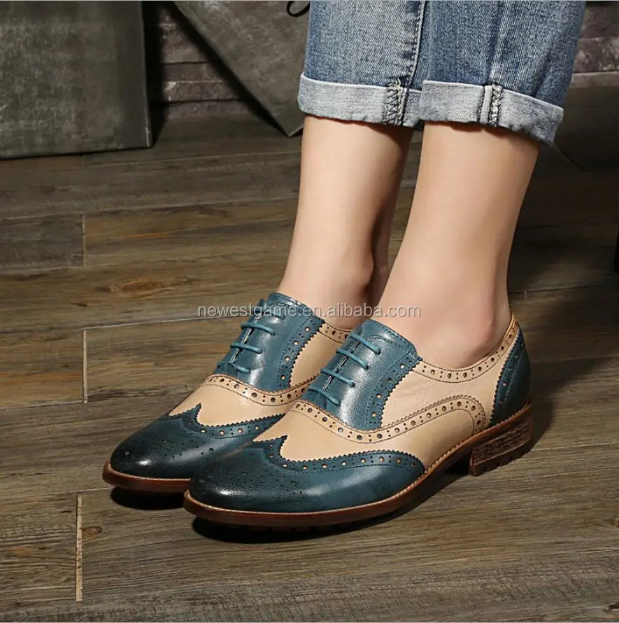 
ladies high-end brand Vintage gladiator genuine leather shoes Brock carving women leather shoes 
