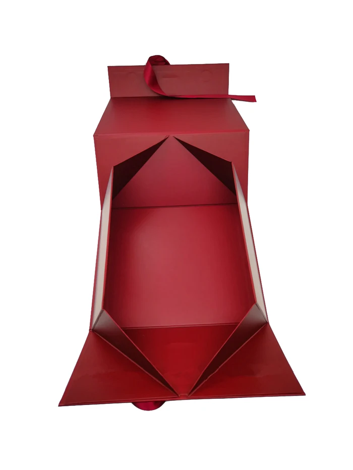 Custom Logo Red Foldable Magnetic Gift Box Luxury Packaging Box with Ribbon Closure for Wine,Dresses,Cosmetics,Watch,Christmas
