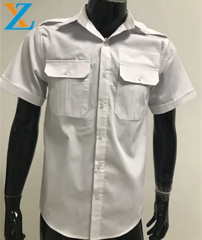
Customized epaulet pilot short sleeve 100% cotton fabric shirts with plain color 