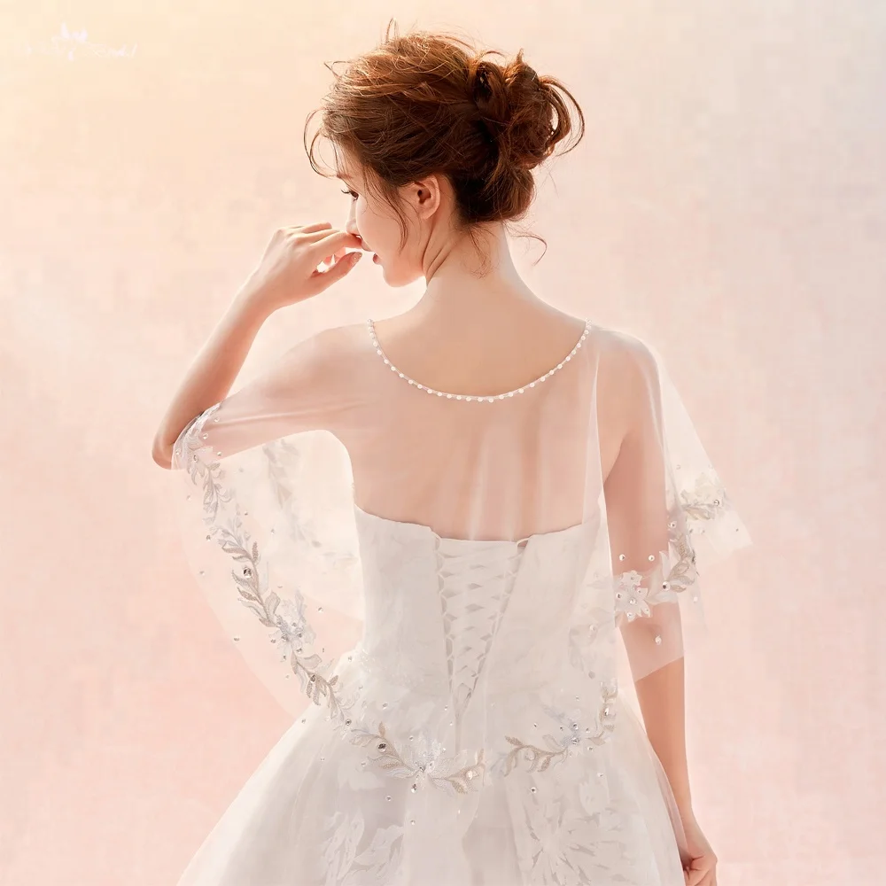 
LZP279 Real Pictures Yiaibridal Front Short Long Back Wedding Shawl Champagne Lace Ivory Tulle Bridal Bolero Woman 