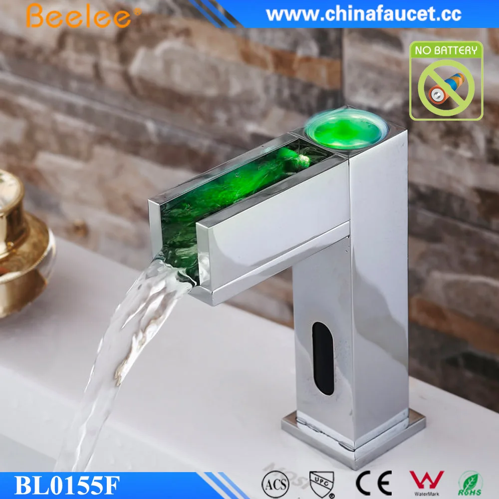 Beelee Brass Chrome Hand Free Automatic Water Faucet Auto Sensor LED Basin Taps