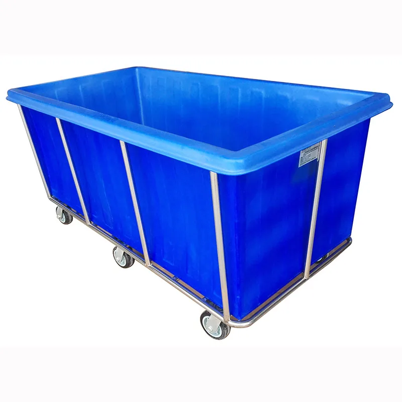 
Plastic laundry cart with stainless steel frame, bulk laundry truck for tilting washer 