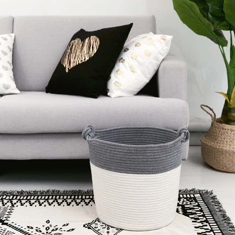 QJMAX Cute Kids Rooms of Cotton Rope Toys Basket