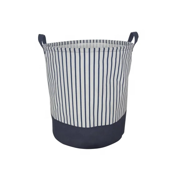 Large Sized Waterproof Coating Canvas Cotton Fabric Folding Laundry Hamper Bucket Cylindric Burlap Canvas Storage Basket