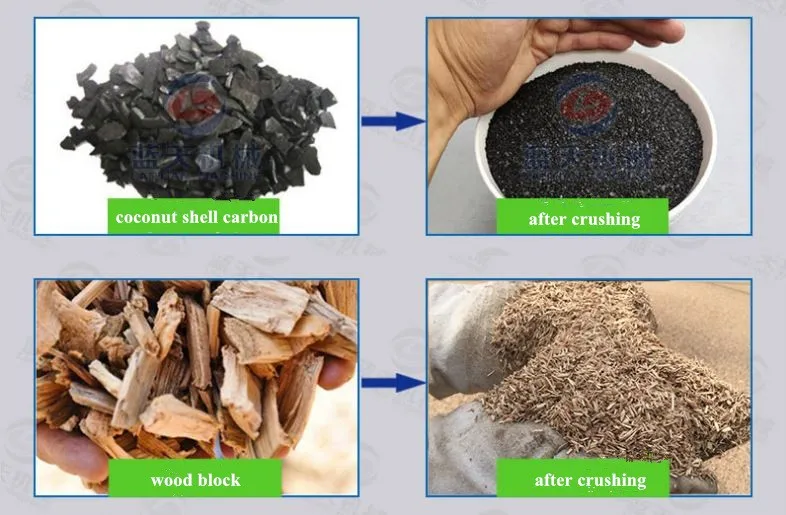 Дробилка древесного угля в кокосовой скорлупе
