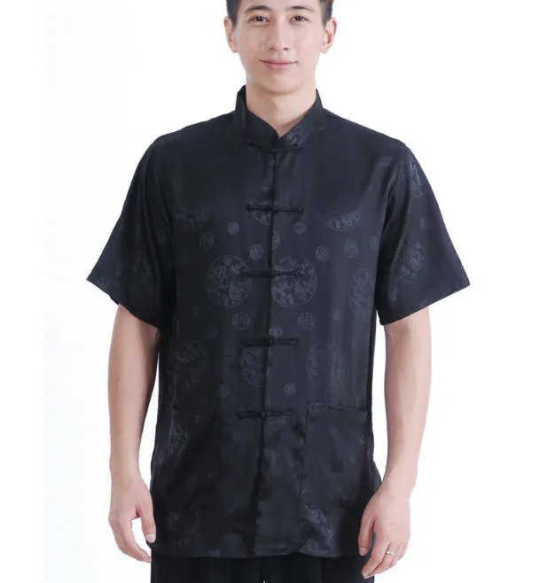 Men Short Sleeve Shirt Chinese Traditional Clothing Tang Suit Mandarin Collar Top