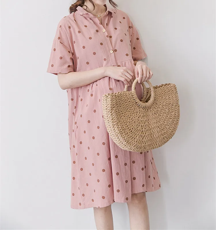 Korean women wholesale clothing Casual pink color maternity dresses