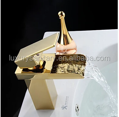 Luxury gold plating brass wash hand waterfall faucet basin tap basin mixer