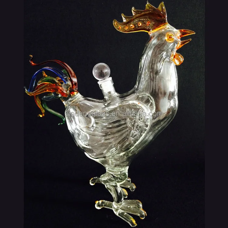 Animal Shaped Glass Bottle Rooster Shaped Clear Alcohol Glass Bottle Decanter 1000ml