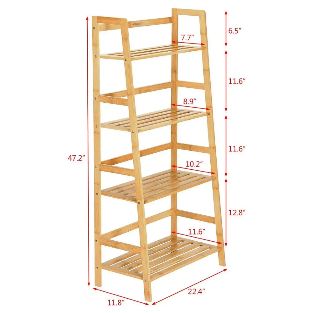 Natural Bamboo 4 Tier Bookcase, Multi-functional Book Shelf Storage Rack Plants Stand Display Shelf
