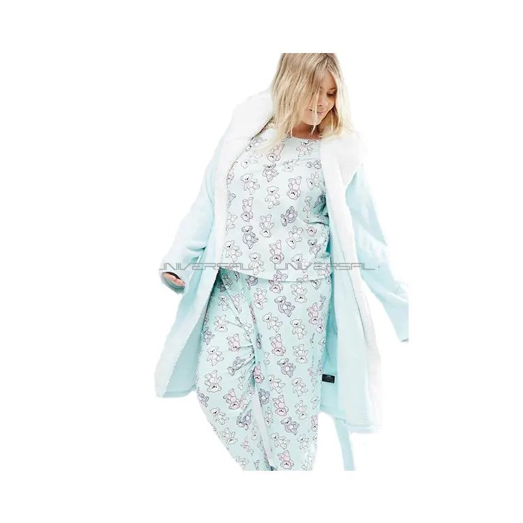 Popular coral fleece soft fabric cute cartoon winter warm pajamas women