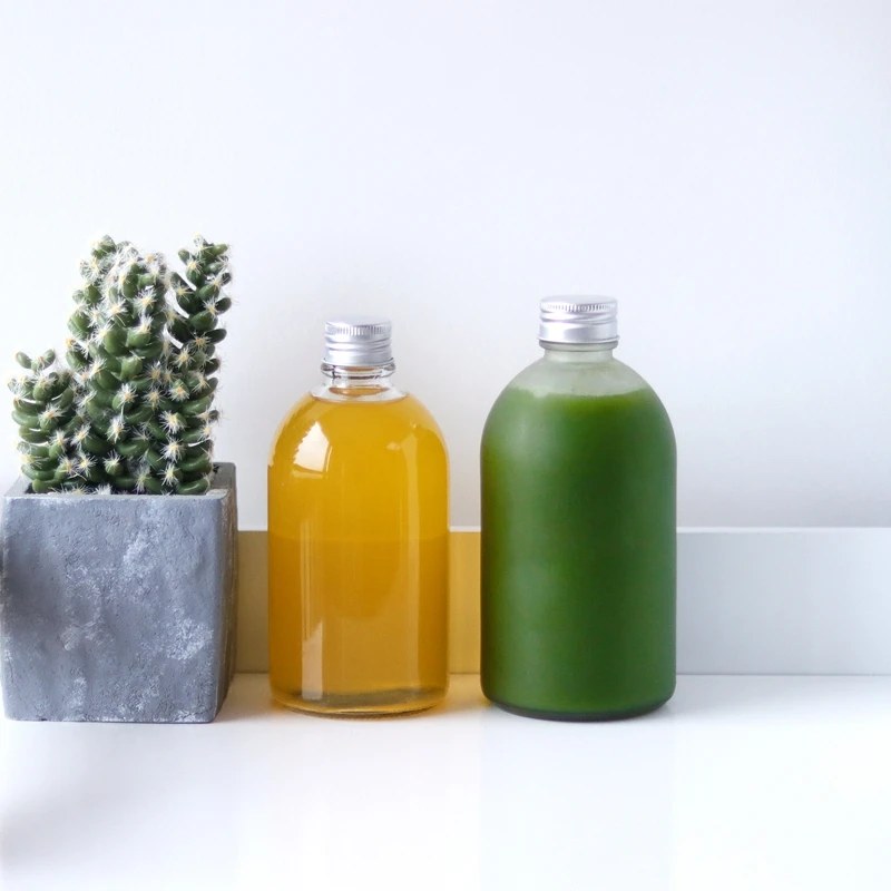 Stock 250ml/500ml  Round Bubble Tea/Milk Tea/ Kombucha Beverage Glass Bottle With Cap