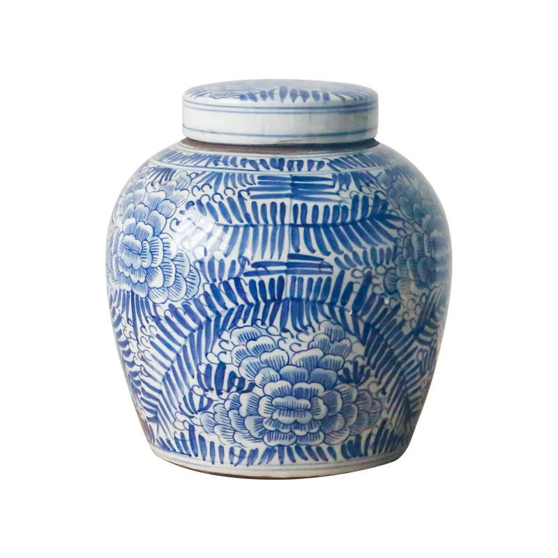 
Jingdezhen blue and white antique peony ceramic jewelry altar for decor 