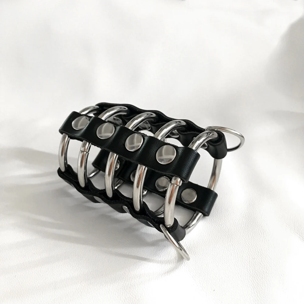 Black emperor SM interest penis lock ring, leather phallus bondage Small male chastity device