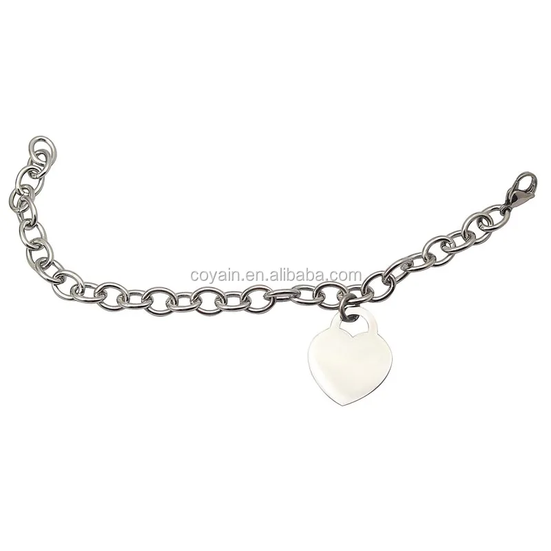 Classes Plain Heart 316L Stainless Steel Charms Metal Love Bracelet