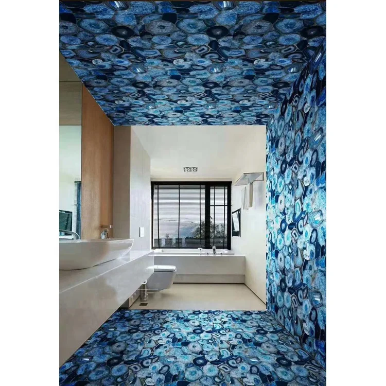 Luxury decoration onix agate stone ceiling slab panels onyx marble blue