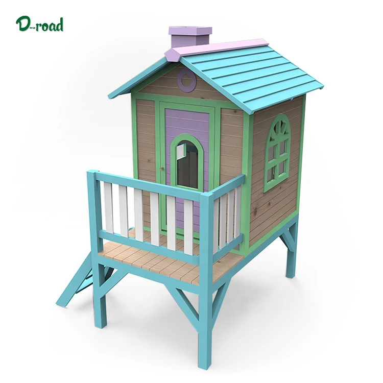 Outdoor Playground Patio Small Wooden  Children Kids Cubby House With Slide