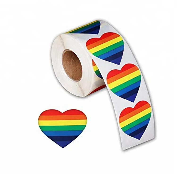 
Custom Stickers Printing Gay Pride Rainbow Heart Stickers 500 Pieces A Roll 