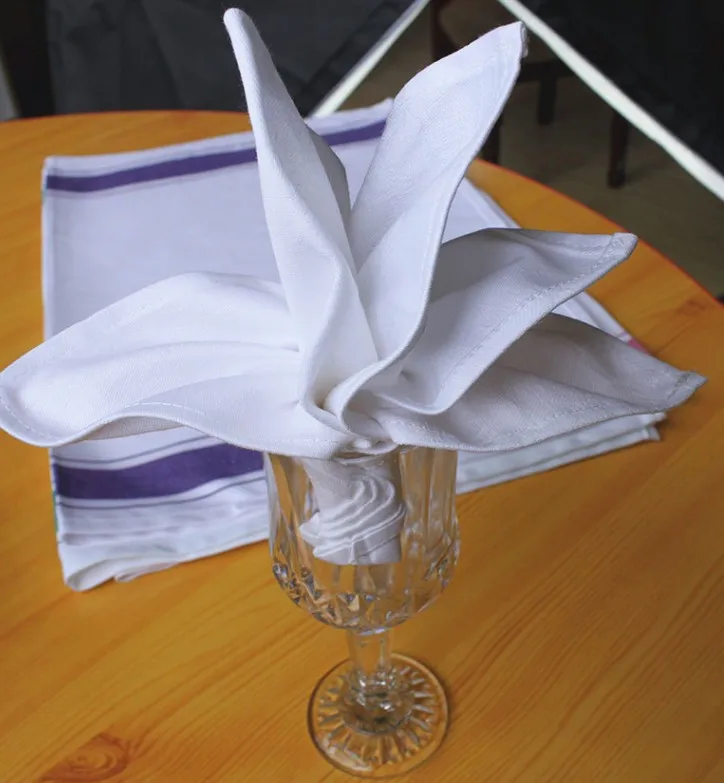 
Satin band white color 220gsm cotton cloth napkins for hotel and restaurant 