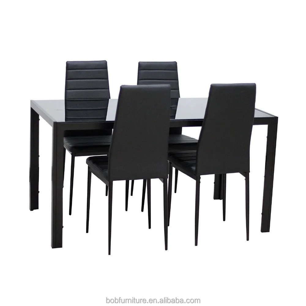 Home Dining Kitchen 4 Person Furniture Set with Glass Top Table Metal Leg Chairs