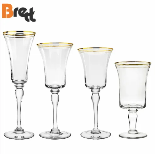 Guangzhou wedding glassware brands crystal gold rim wine glass stemware