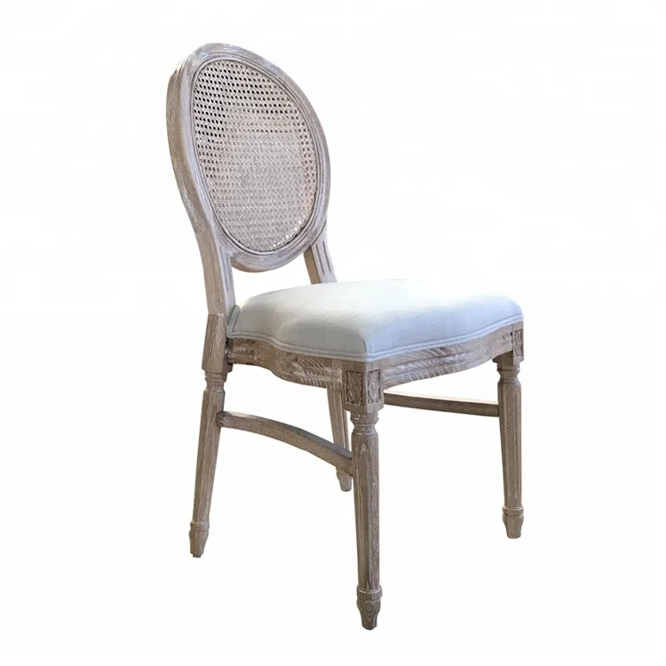 MRS WOODS French Style Rustic Cream Color White Oak Wood Stackable Dining Room Chair