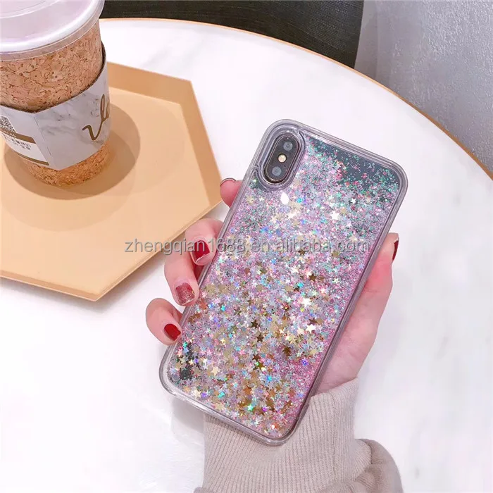 Colorful Moving Stars Heart Liquid Glitter Quicksand Phone Case For iphone X 6 7 8 plus 3D Bling Colours Quick Sand Cover Shell