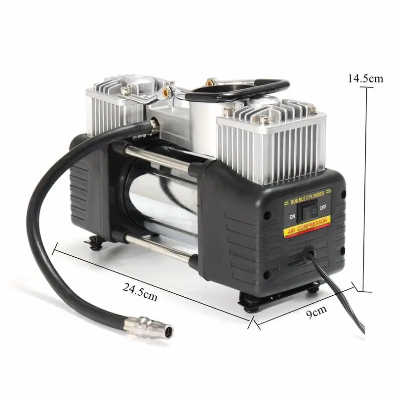 Double Cylinder Heavy Duty Tire Tyre Inflator Portable Mini Car Pump 12v Air Compressor With Led Light