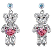 Cristal del corazón cuelga los pendientes oso joyería hecho con genuino elementos de Swarovski regalos para mujeres Bijoux niños pendientes 5 colores