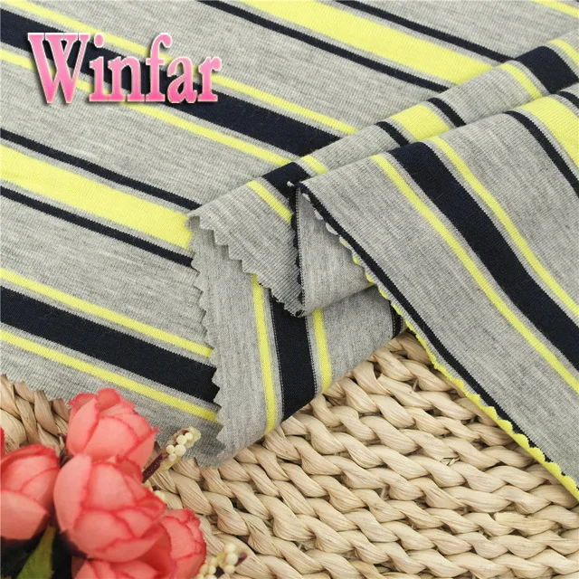 single jersey stripe knitting dyed DTY rayon spandex fabric for lady dress garment