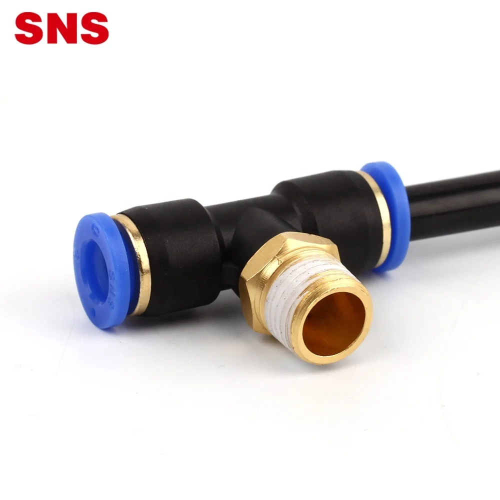 SNS Series pneumatic one touch T type fitting three way joint male branch tee plastic quick fitting air hose tube tconnecto