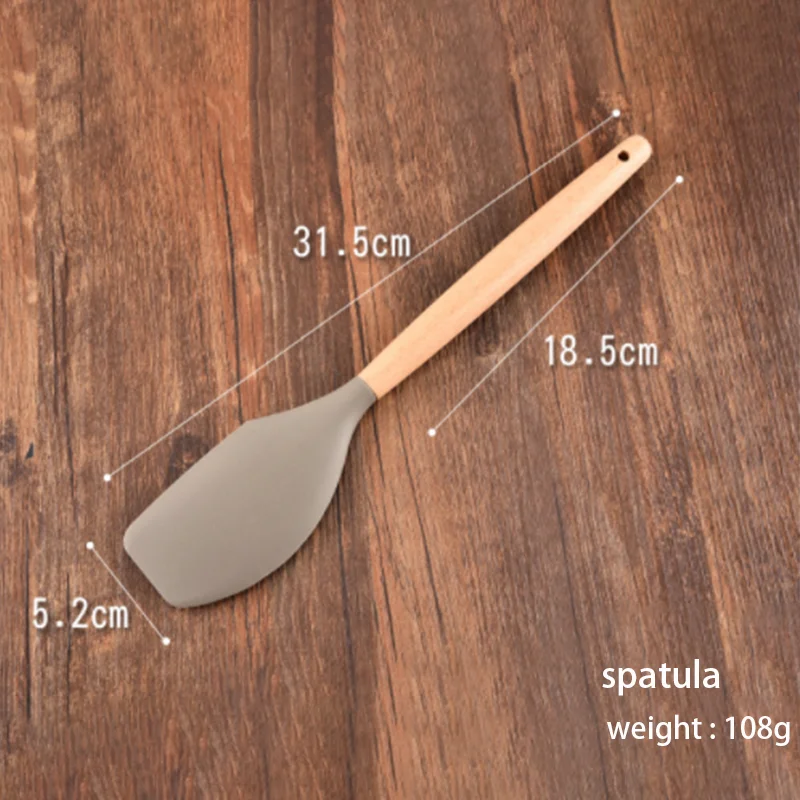 Wholesales Eco-friendly Kitchen Utensil Set 9 Pieces Wooden Handle Silicone Kitchen Set