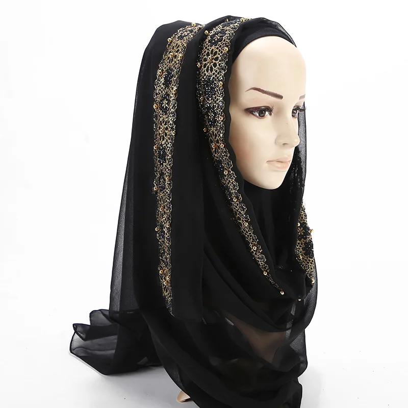Wholesale china heavy chiffon women Muslim jersey shawl sequin hijab
