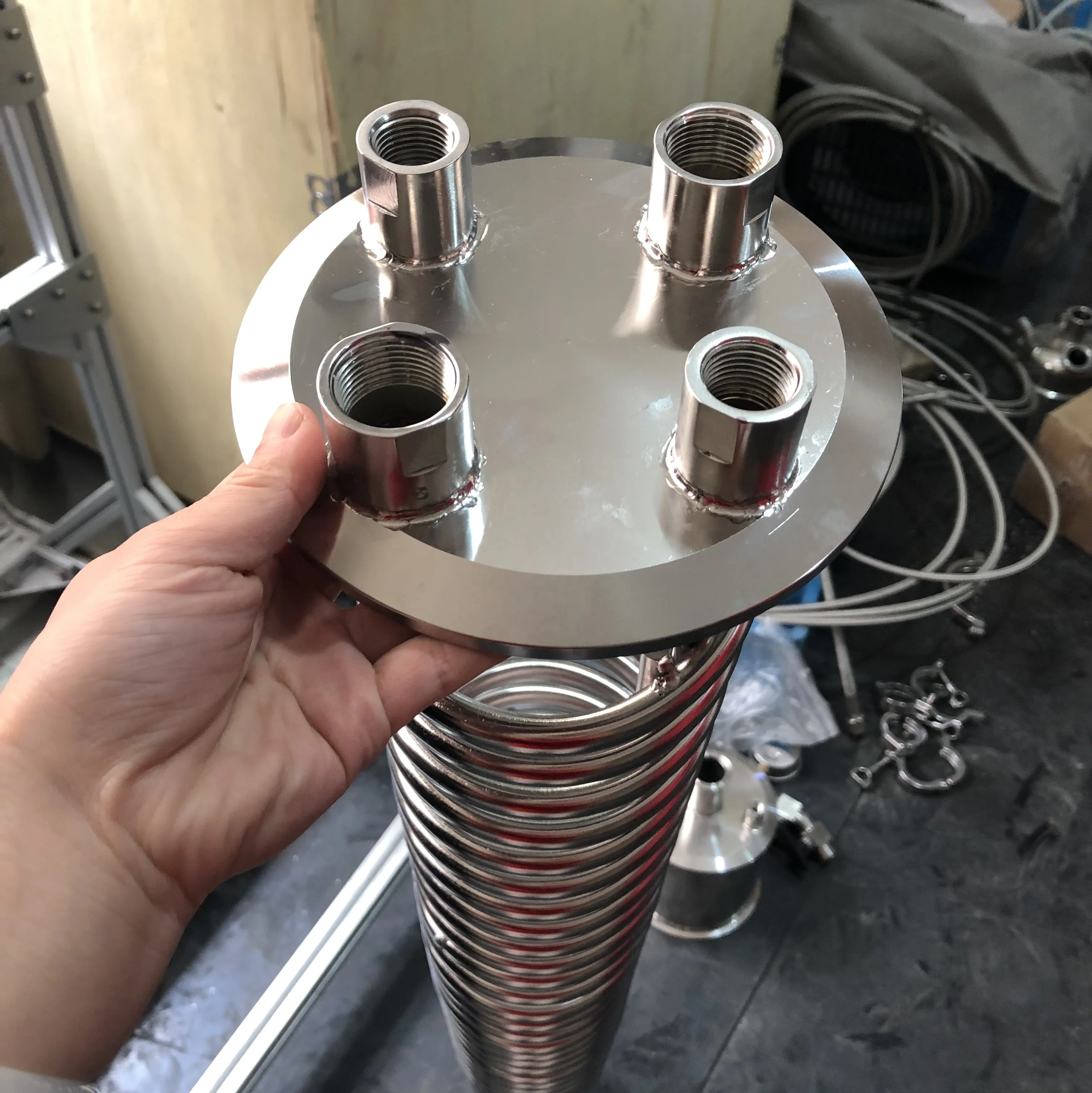 Stainless Steel Tri Clamp Flat End Lid with condensing coil use for falling film