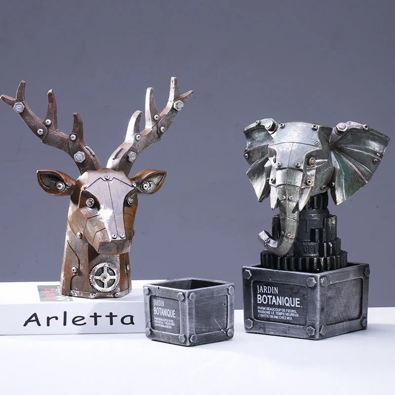 
machinery industry wind resin animal head decoration deer head elephant wolf culture bar model props crafts 