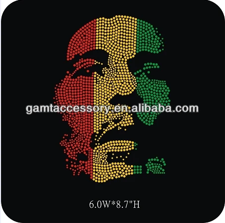 Rhinestud Transfer Iron On custom design Bob Marley bling for tshirt