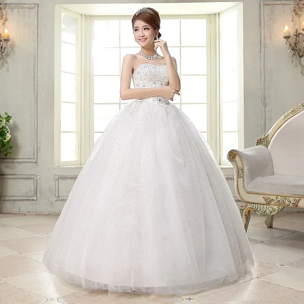 Cheap Stock Strapless Wedding Dresses Ruffled Plus Size Corset Bridal Gown with Lace-up back