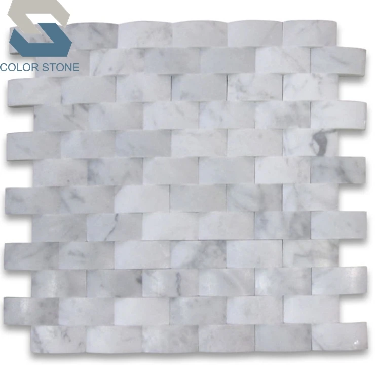 Hot Sale White Oak Wood Arched Herringbone 3D Honed Marble Mosaic Tile