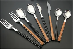 High Quality wood grain stainless steel tableware western flatware cutlery set