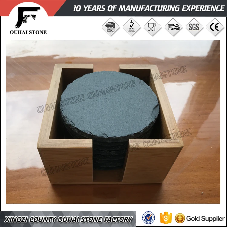 Top quality slate stone plate /black slate coaster /bamboo cup holder