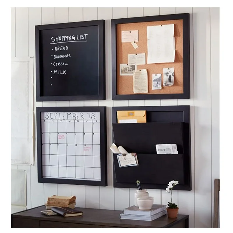 
Set of 4 Wooden Chalk board Cork board File Bin White board Daily Organization System 