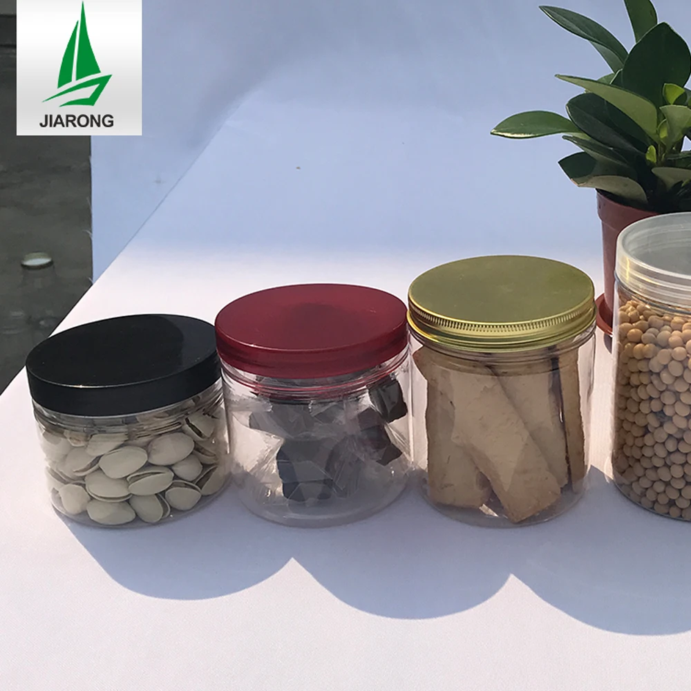 wholesale empty clear Food Grade 250ml 350ml 500ml 750ml Plastic jar Candy cookie nut peanut storage container with Screw lid
