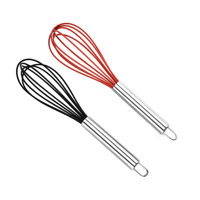 kitchenware 10 inch egg beater stainless steel handle silicone egg whisk