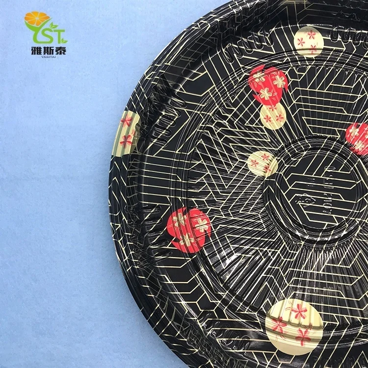 Custom Printing Disposable Round Packing Plastic Sushi Tray round trays