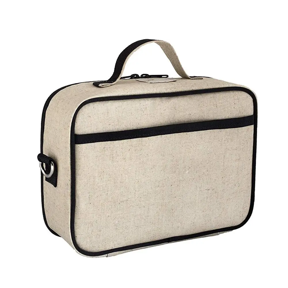 Raw Linen Insulated Lunch Bag Box Multiple School Office Ice Pack Lunch Box Insulated Cooler Cartoon Linen Lunch Bag