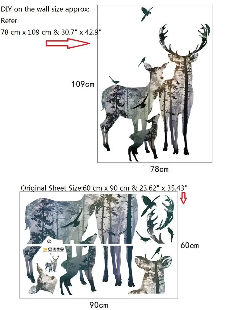 Forest Silhouette Deer Wall Decal Animal Birds Elk Vinyl Stickers for Bedroom Kids DecorHome Art Mural TV Background Decorations