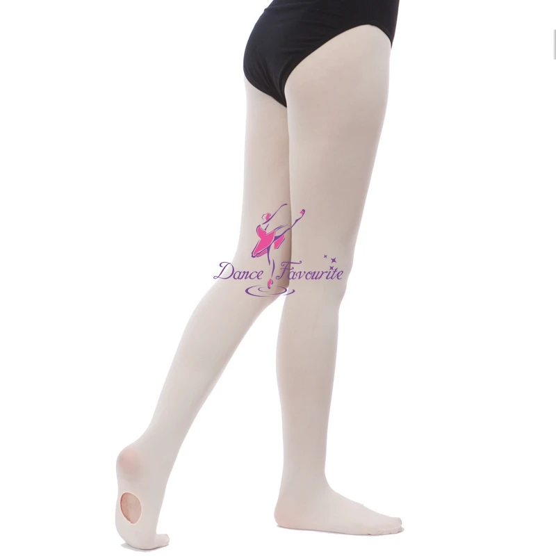 Girls Pink/White Seamless Convertible Ballet Dance Tights with Hole TF07