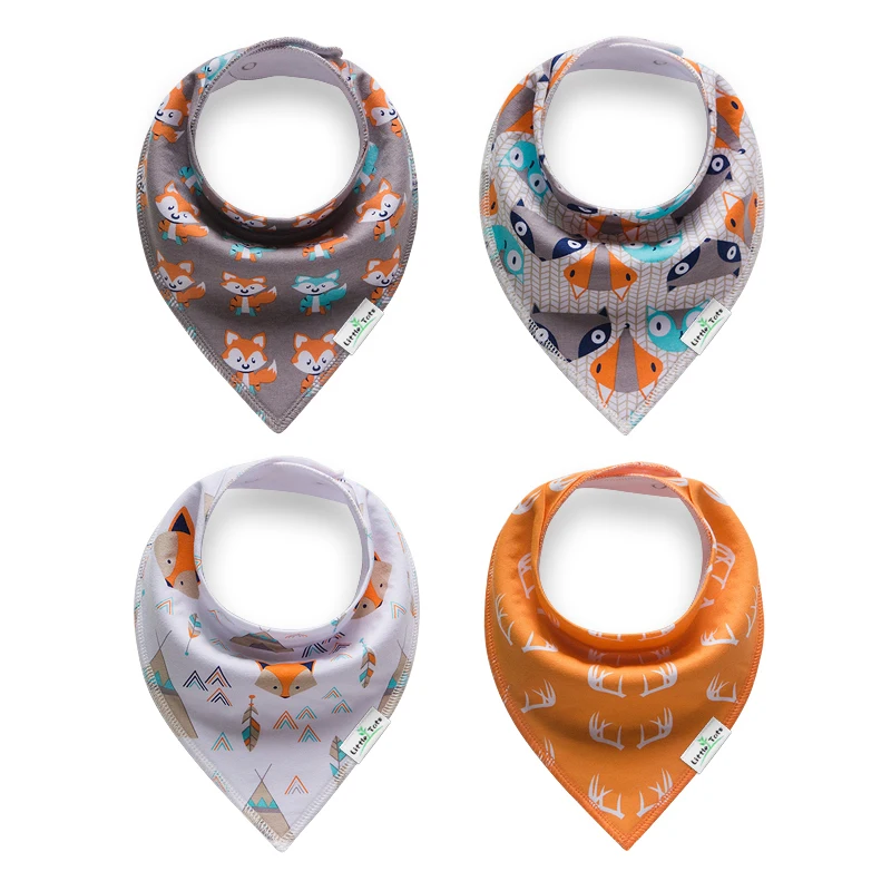 
Popular baby bibs print customized logo 4 packs baby bandana drool bibs organic baby bibs 