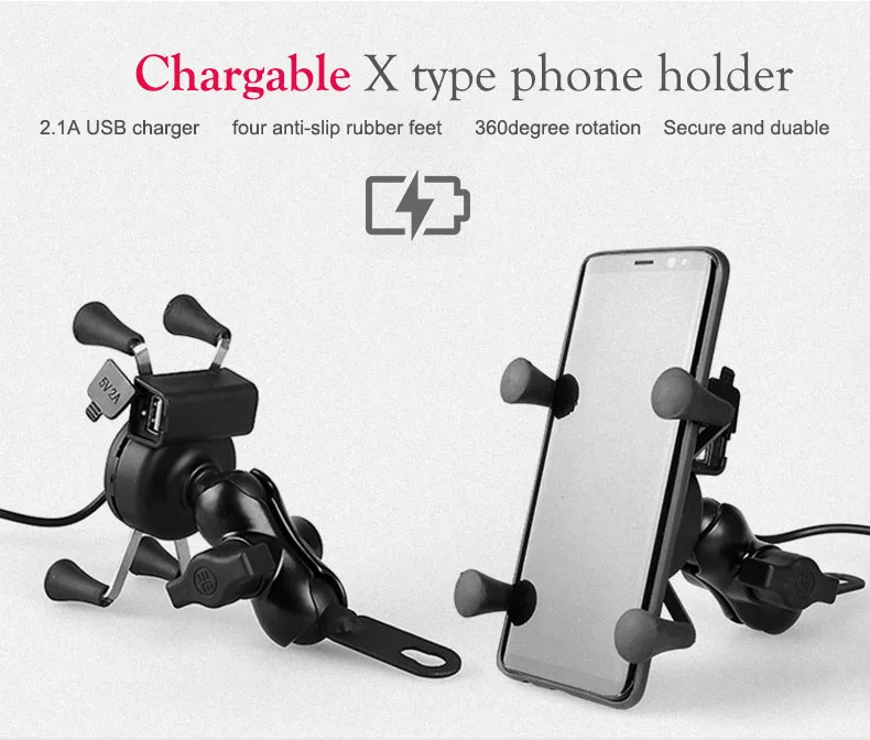 360 Degree Rotation Motorcycle Bike Mobile Phone Stand Holder With USB Charger X Type Mobile phone Mount bracket